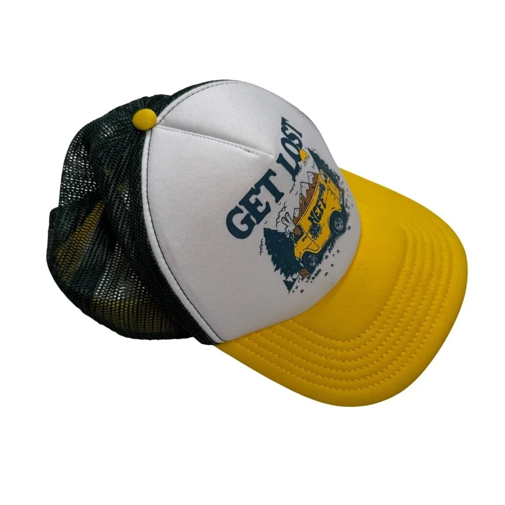 Neff Get Lost Trucker Hat Yellow White Green Mesh Snapback Van Graphic Cap‎